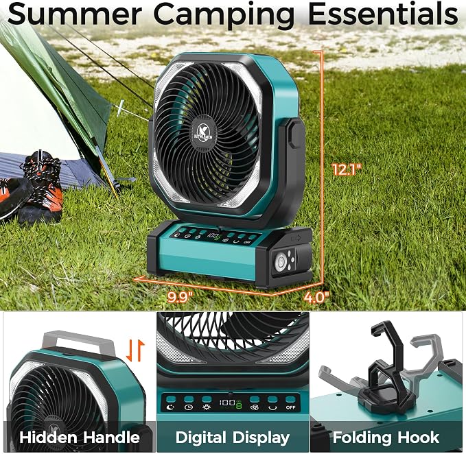 Camping Fan with Light - 20000mAh Rechargeable Battery Fan