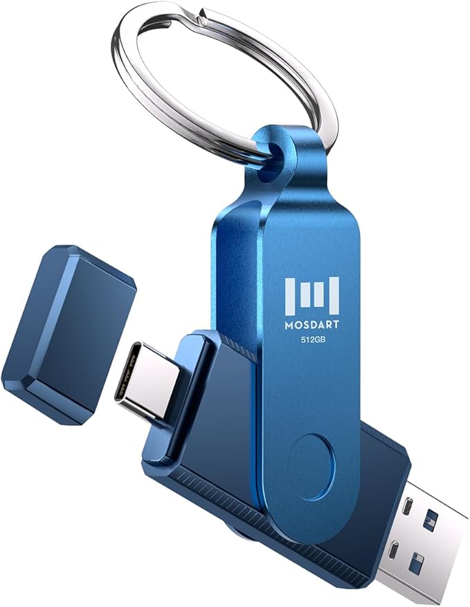 MOSDART 512GB Dual USB C Flash Drive, Speed Up to 150MB/S Type C 3.1 Thumb Drive