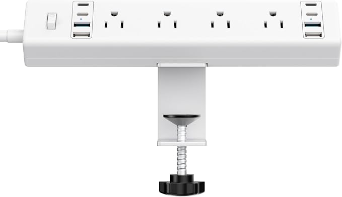 40W Fast Charging Station, Desk Clamp Power Strip 20W USB C, 8 Outlets