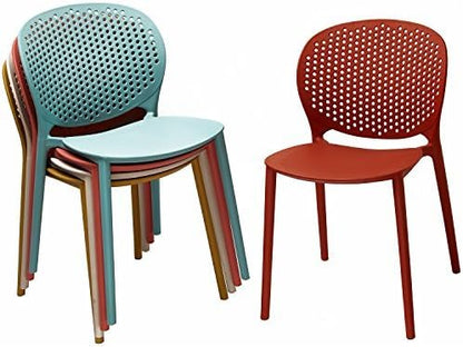 2xhome Set of 2 Patio Dining Chairs | Modern Stackable Outdoor Pool Side Chair | Weather Resistant Plastic for Yard, Porch, Balcony, Kitchen, Orange