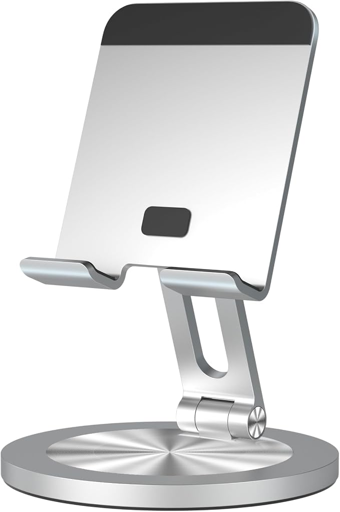 360 Rotating Phone Stand for Desk, Dual-Adjustable Foldable Aluminum Desktop