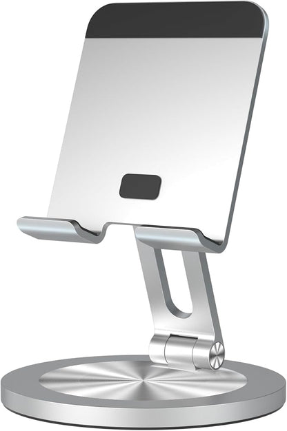 360 Rotating Phone Stand for Desk, Dual-Adjustable Foldable Aluminum Desktop