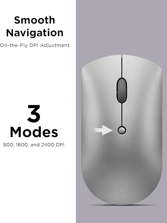 Lenovo 600 Bluetooth Silent Mouse, Adjustable DPI, 4 Button, Microsoft Swift