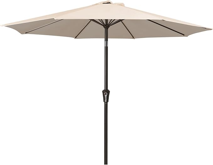 MEWAY 9ft Patio Umbrella Outdoor Table Umbrellas with Push Button Tilt and Crank, Market Umbrella 8 Sturdy Ribs for Deck, Garden, Pool and Backyard, Beige