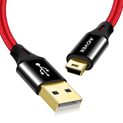 AGVEE 2 Pack 1ft Mini USB Cable, Braided Durable USB-A to Mini-B Charger
