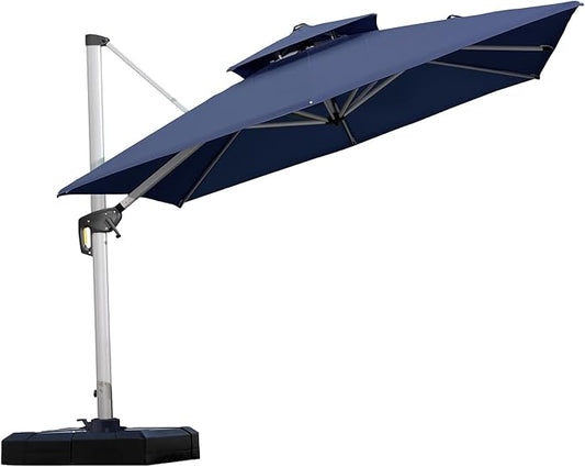 PURPLE LEAF 9ft Patio Umbrella Outdoor Square Umbrella Large Cantilever Umbrella Windproof Offset Heavy Duty Sun for Garden Deck Pool Patio, Navy Blue