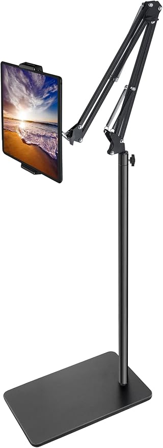 Tablet Floor Stand with Double Weight Base, Overhead Bed Phone Mount Height