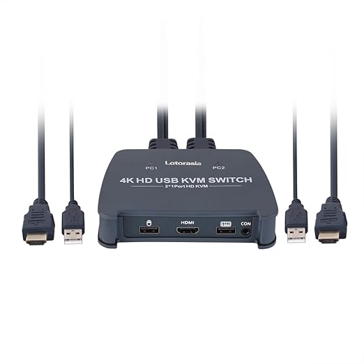 HDMI KVM Switch 1 Monitor 2 Computers, 4K@60Hz KVM Switcher