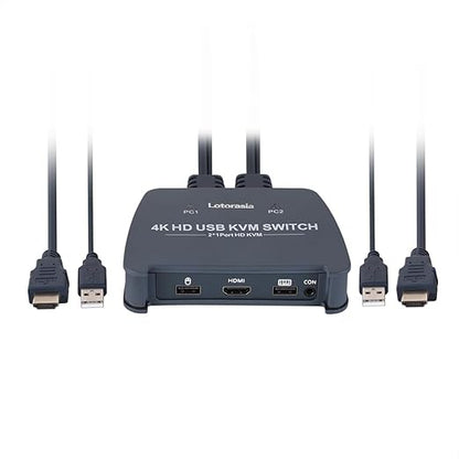 HDMI KVM Switch 1 Monitor 2 Computers, 4K@60Hz KVM Switcher