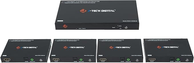 J-Tech Digital HDMI Extender Splitter 4K 60Hz 1 in 4 Out Over Single Cat5e/6
