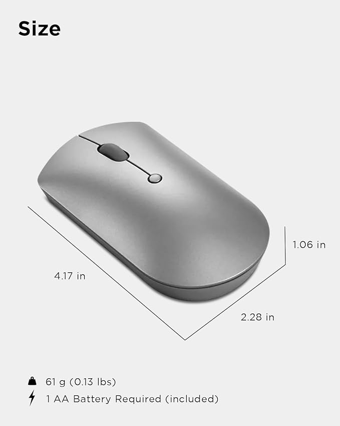 Lenovo 600 Bluetooth Silent Mouse, Adjustable DPI, 4 Button, Microsoft Swift