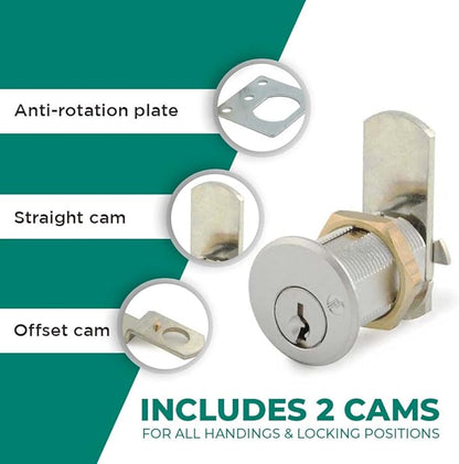 Olympus Lock DCN1 Rekeyable Cam Lock | 1" Cylinder KD Keyed Different | US26D