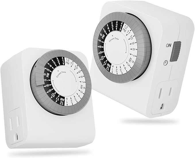 BN-LINK Timer Outlet with 2 Grounded Outlets, Mechanical Light Timers