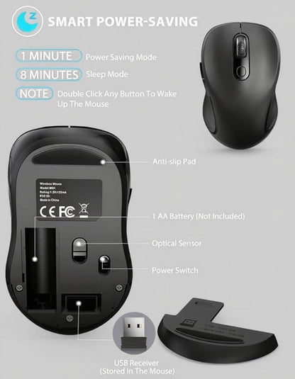 Trueque Wireless Mouse for Laptop, 2.4GHz Ergonomic Computer Mouse