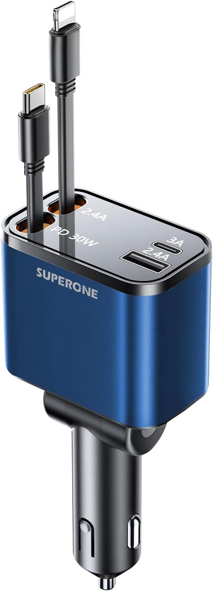 4 in 1 Retractable Car Charger, SUPERONE Smaller Fast Car Phone Charger 69W
