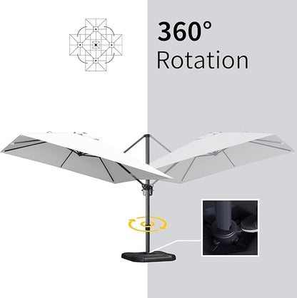 PURPLE LEAF 9' X 11.5' Patio Umbrella with Base Outdoor Cantilever Rectangle Umbrella Offset Umbrella with 360-degree Rotation for Garden Deck Pool Patio White