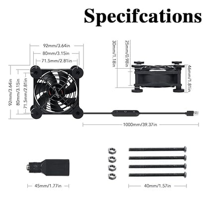 Quiet 80mm Fan with 10 Speed USB 5V DC 12V IPX5 Waterproof Cooling Fan