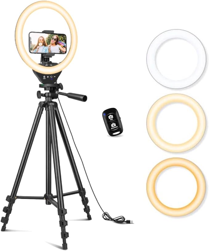 Sensyne 10'' Ring Light with 50'' Extendable Tripod Stand, LED Circle Lights