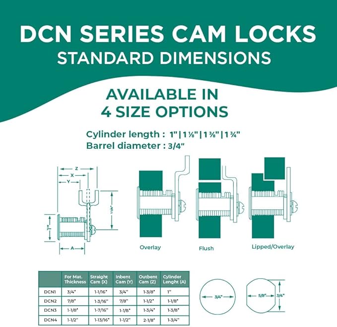 Olympus Lock DCN1 Rekeyable Cam Lock | 1" Cylinder KD Keyed Different | US26D