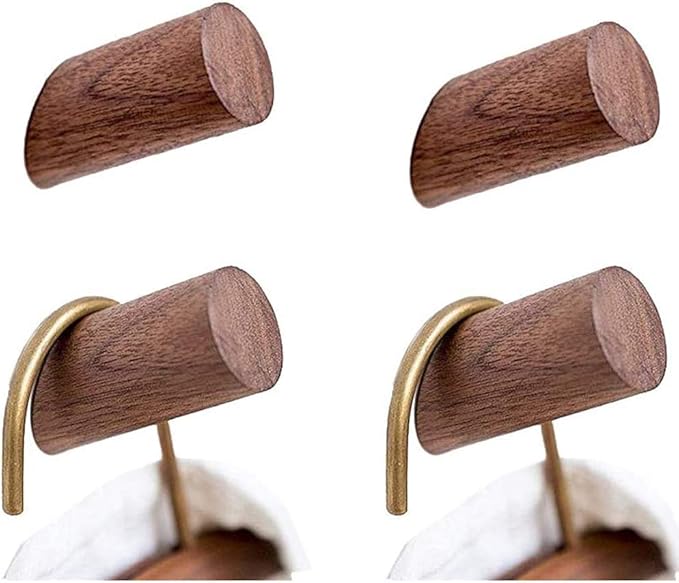 Wood Wall Hooks, 4 Pack Coat Hooks Wall Mounted, Rustic Wooden Heavy Duty Robe