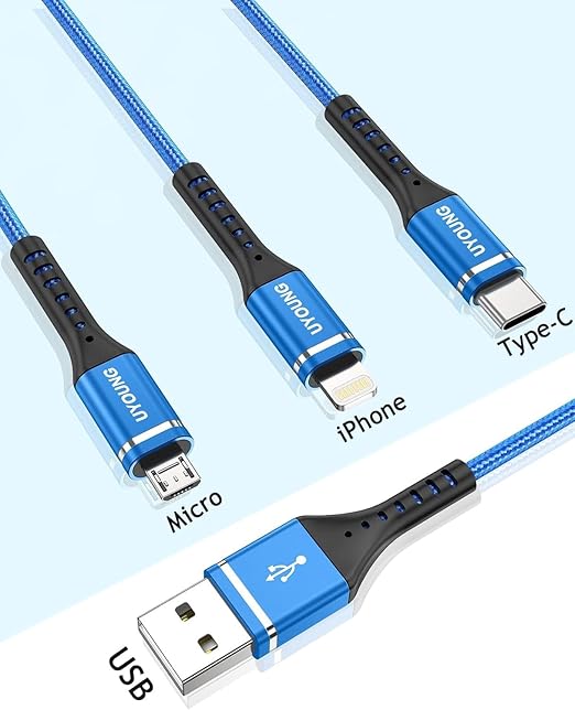 Multi Charging Cable 2Pack 4FT, 3 in 1 Charger Cable Braided Universal Phone