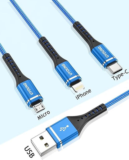 Multi Charging Cable 2Pack 4FT, 3 in 1 Charger Cable Braided Universal Phone