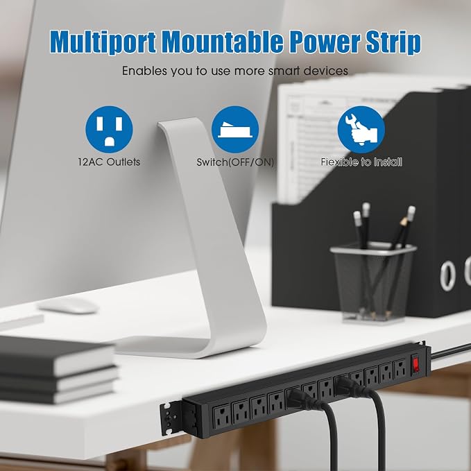 2Pack Rotating Mountable Power Strip, 12 Outlet Wall Mount Surge Protector