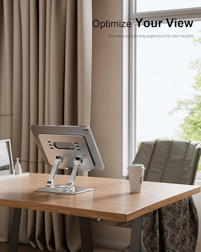Tablet Stand Holder with Thickened 360°Rotating Base Dual Rod Adjustable
