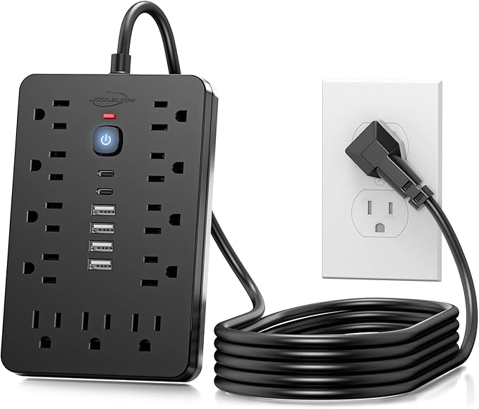 20 FT Flat Plug Surge Protector Power Strip, 11 Multiple AC Outlets