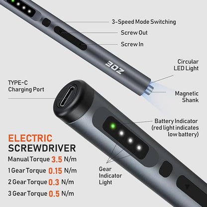 ZOE Electric Screwdriver, Mini Precision Screwdriver Set Cordless Screw driver