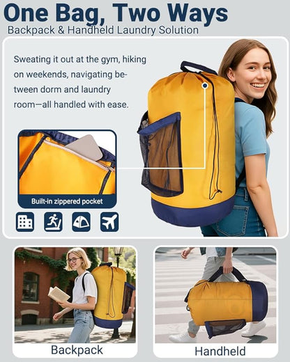 Laundry Bag with Shoulder Straps and Mesh Pocket Laundry Backpack Large