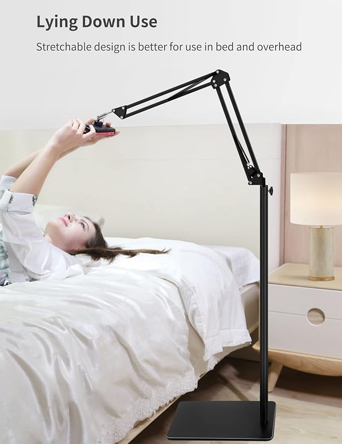 Tablet Floor Stand with Double Weight Base, Overhead Bed Phone Mount Height