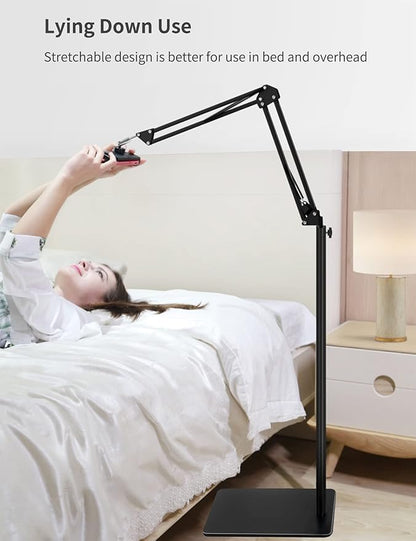 Tablet Floor Stand with Double Weight Base, Overhead Bed Phone Mount Height