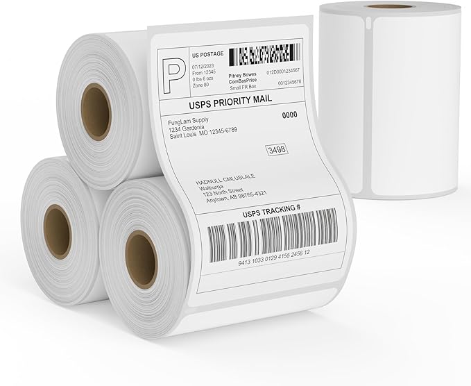 FungLam 4 Rolls 4XL Labels 4" x 6" Direct Thermal Printer Labels, Shipping