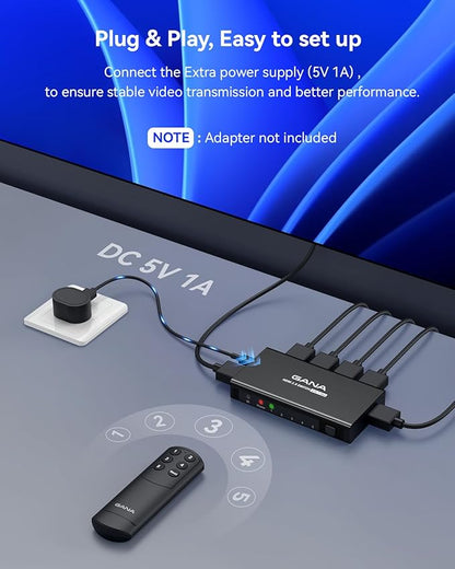 HDMI Switch 5 in 1 Out 4K@60Hz, GANA HDMI Splitter Switcher