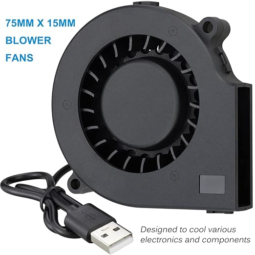 GDSTIME 75mm USB Fan, 75mm x 15mm Blower Fan, 5V DC Brushless Cooling Fan