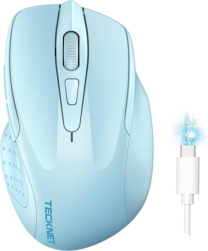 TECKNET Wireless Mouse Rechargeable 4800 DPI Silent USB A & Bluetooth Mouse 6