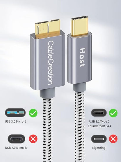 CableCreation 1FT USB C to Micro B Cable, 10Gbps Speed External Hard Drive