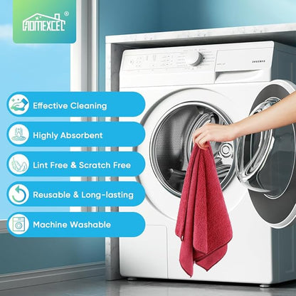 HOMEXCEL Red Microfiber Cleaning Cloth, 12 Pack Premium Microfiber Towels