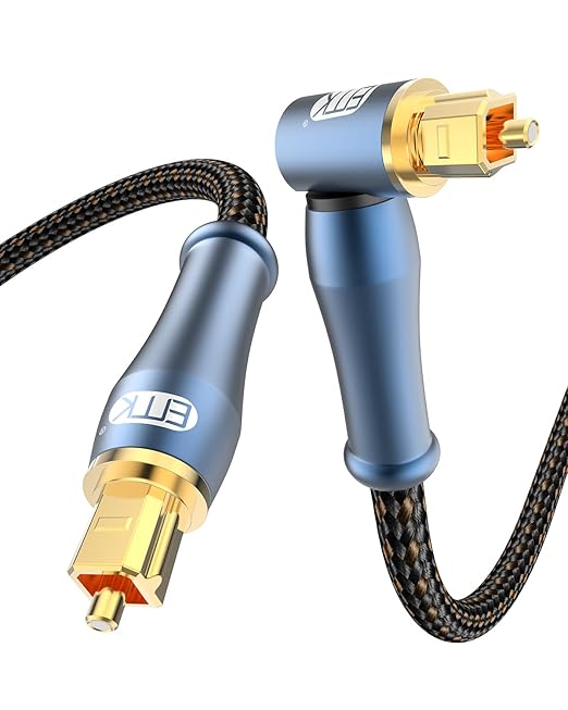 EMK 90 Degree Toslink Optical Cable 24K-Gold Connector 360 Degree Free-Rotating