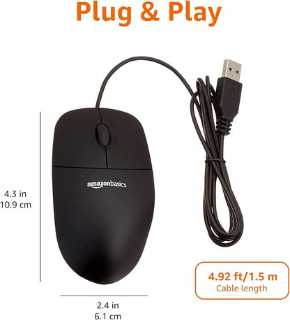 Amazon Basics 3-Button Wired USB Computer Mouse