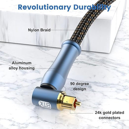 EMK 90 Degree Toslink Optical Cable 24K-Gold Connector 360 Degree Free-Rotating