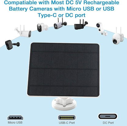 Solar Panel for Security Camera, 5W USB Solar Panel for Cameras DC 5V, Camera