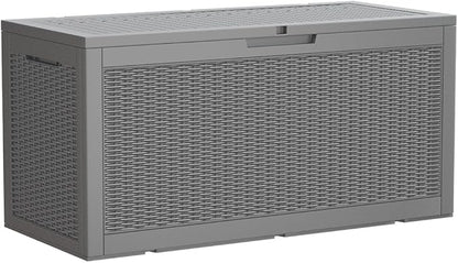 Devoko 95 Gallon Deck Box Large Resin Outdoor Storage Box, Waterproof and UV Resistant Lockable for Outdoor and Patio, Large Storage Cabinet for Patio Furniture, Garden Tools and Pool Supplies, Grey