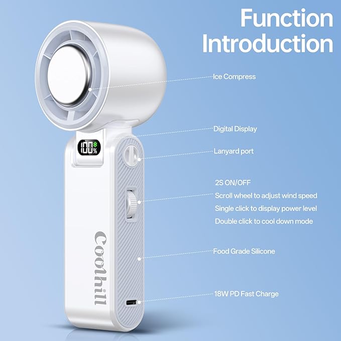 Handheld Portable Fan with Ice Cooler: 100-Speed 5500mAh Rechargeable Handheld