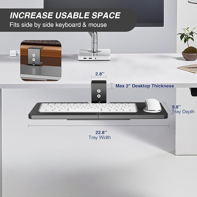 Large Under Desk Rotatable Computer Keyboard and Mouse Tray, Extra Sturdy Desk