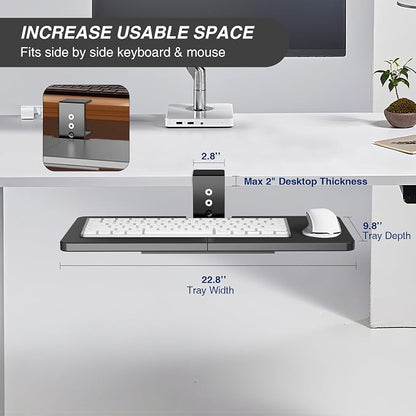 Large Under Desk Rotatable Computer Keyboard and Mouse Tray, Extra Sturdy Desk