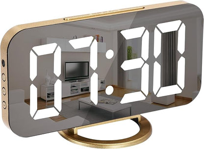 SZELAM Digital Alarm Clock, LED and Mirror Desk Clock Large Display,