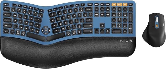 ProtoArc Ergonomic Wireless Keyboard Mouse, EKM01 Plus Full Size Ergo Bluetooth