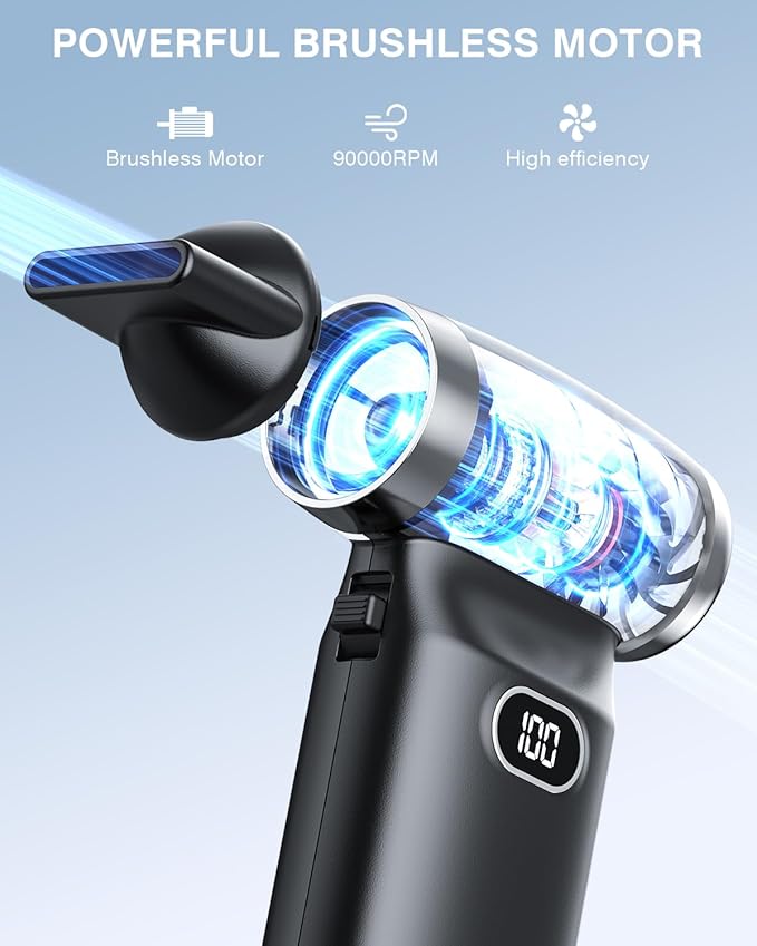 Electric Compressed Air Duster Cordless: 60 MPH High Wind Speed Mini Air Blower